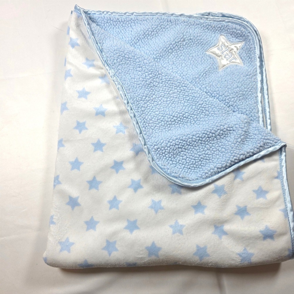 HTF Child of Mine by Carters Blue Star Sherpa Baby Blanket Satin Trim 34x28